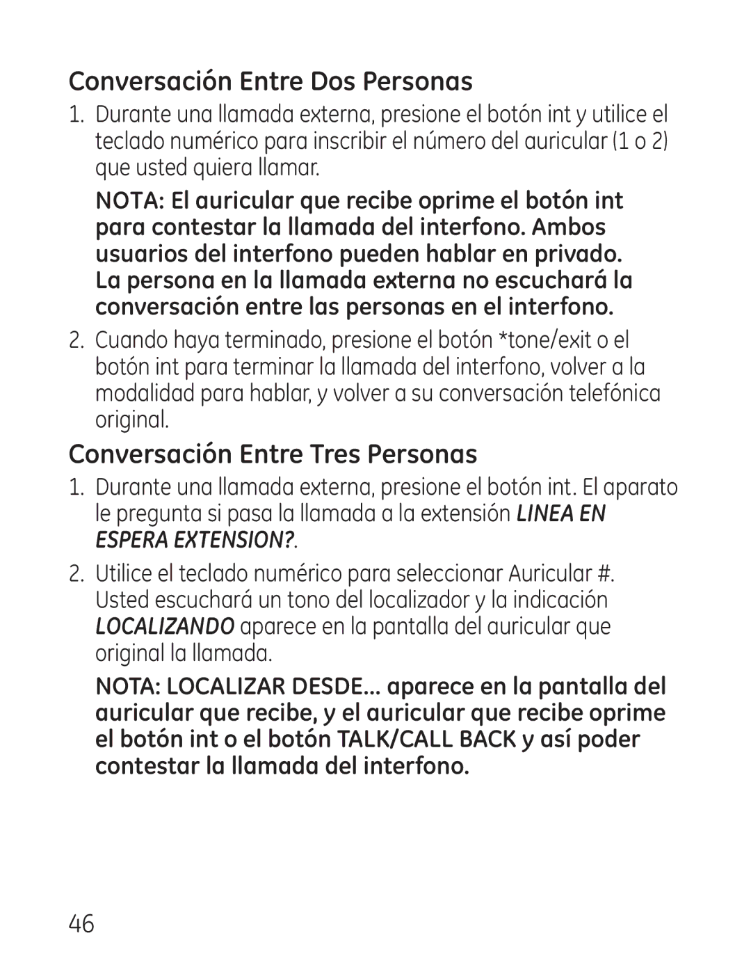 GE 29111 Series manual Conversación Entre Dos Personas, Conversación Entre Tres Personas 