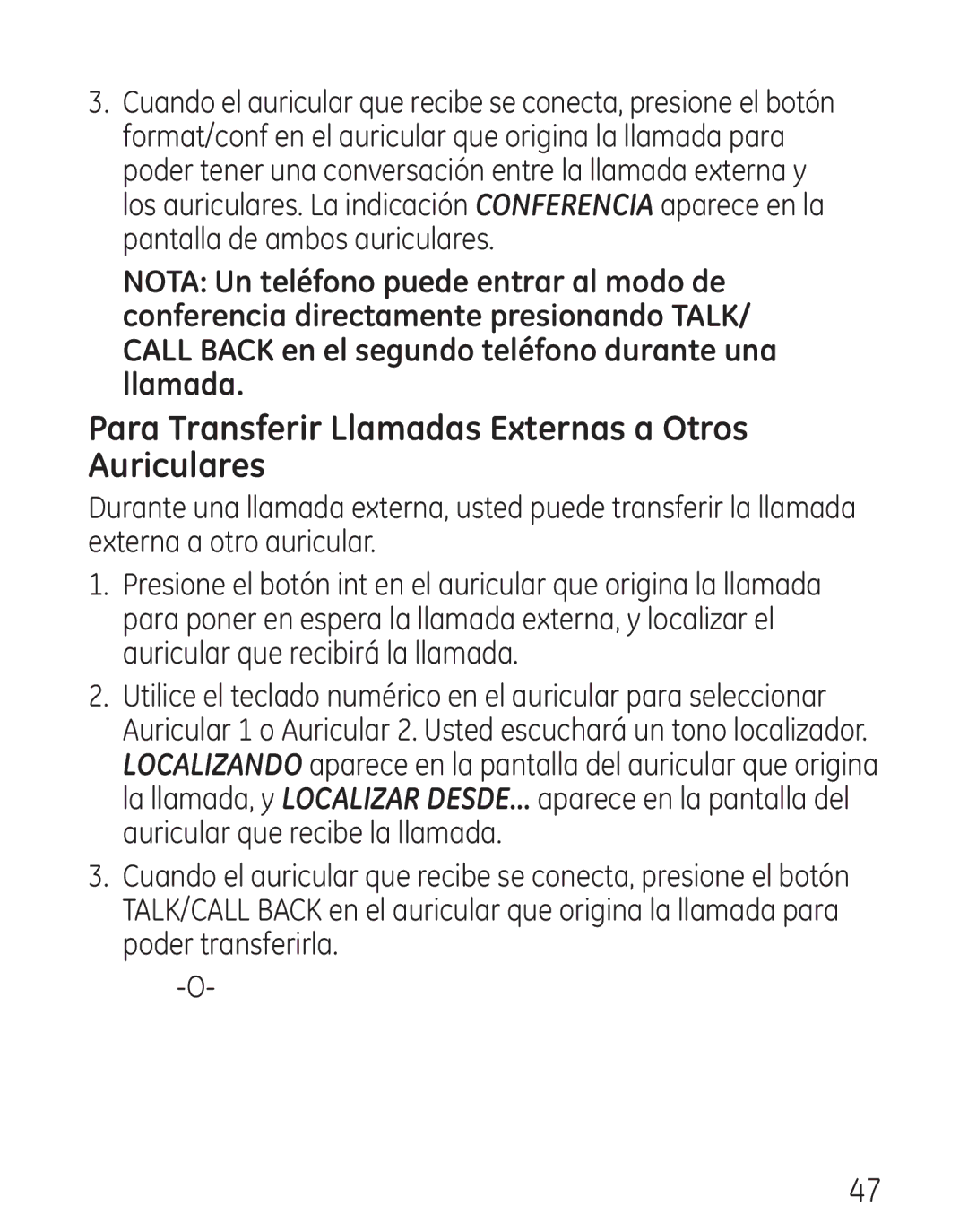 GE 29111 Series manual Para Transferir Llamadas Externas a Otros Auriculares 