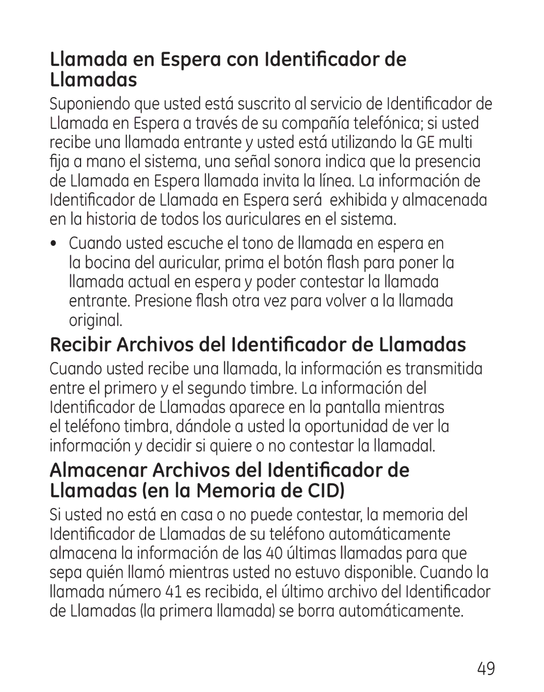 GE 29111 Series manual Llamada en Espera con Identificador de Llamadas, Recibir Archivos del Identificador de Llamadas 