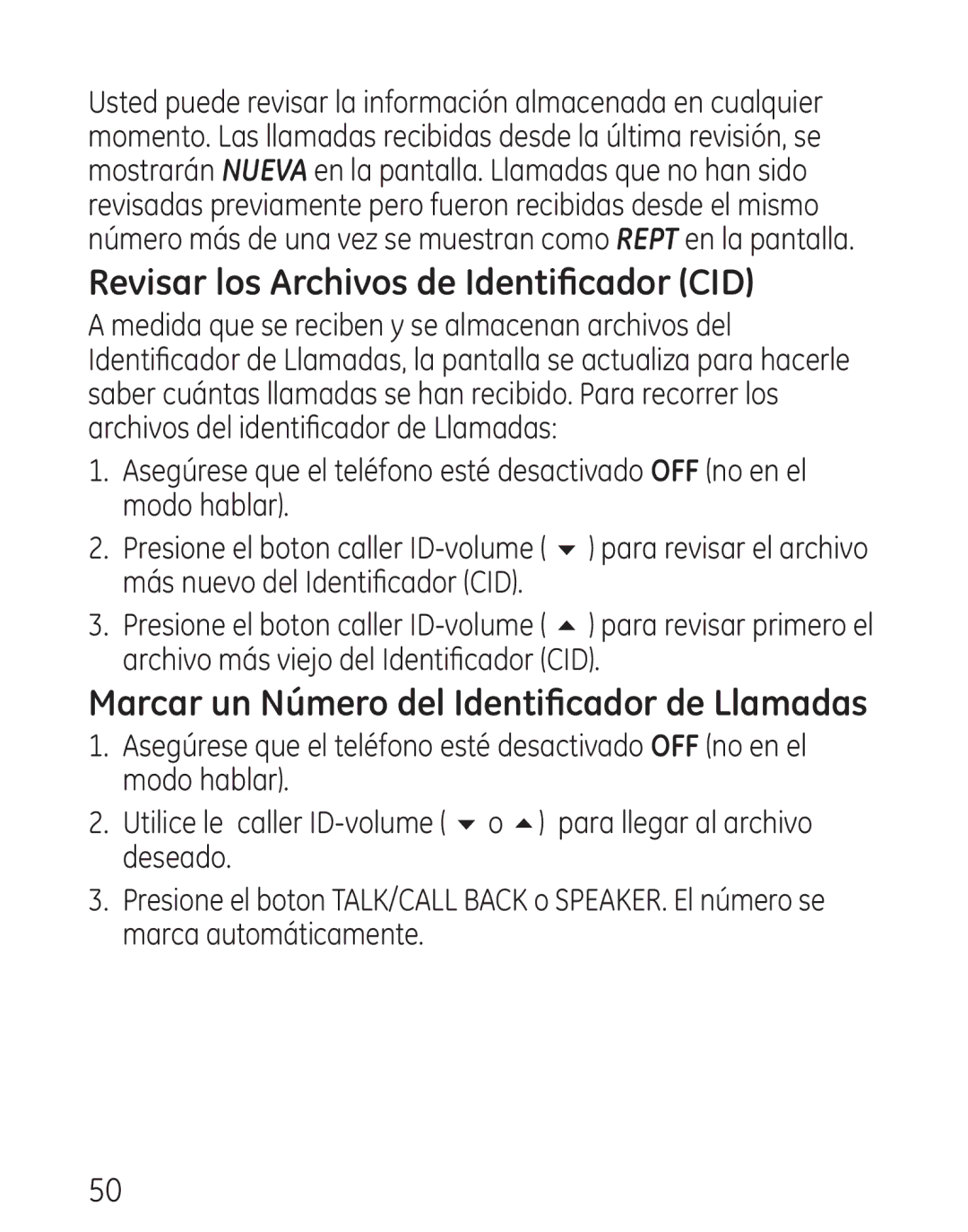 GE 29111 Series manual Revisar los Archivos de Identificador CID, Marcar un Número del Identificador de Llamadas 