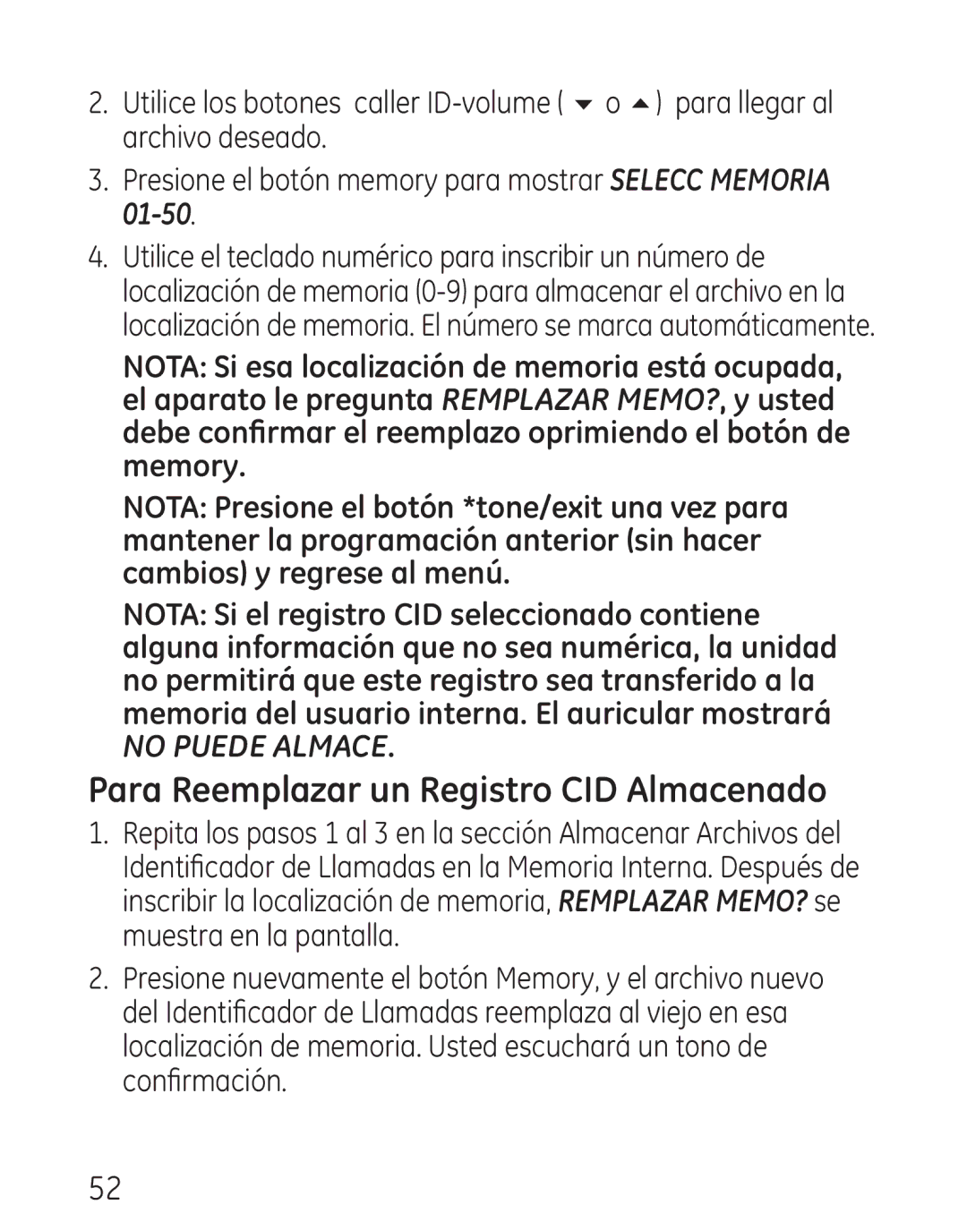 GE 29111 Series manual Para Reemplazar un Registro CID Almacenado 