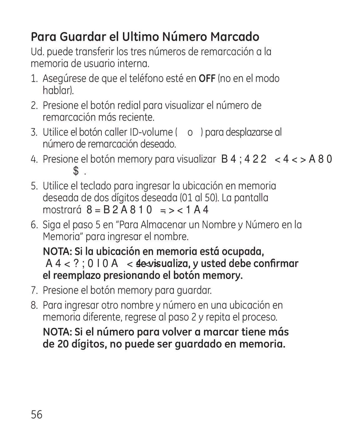 GE 29111 Series manual Para Guardar el Ultimo Número Marcado, Presione el botón memory para guardar 