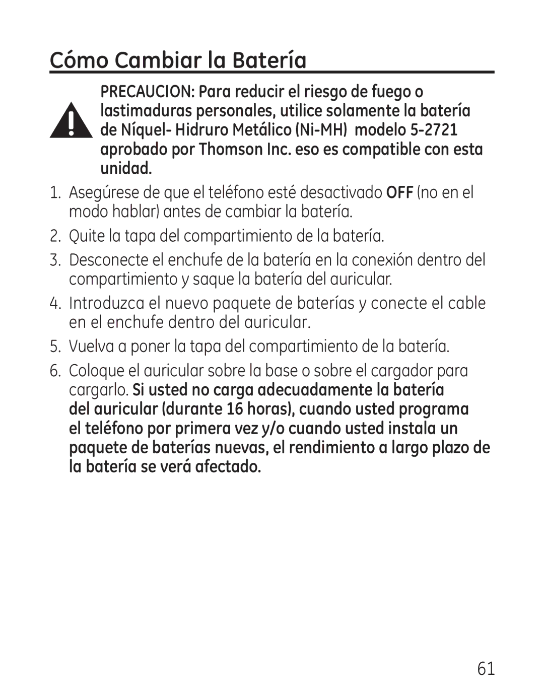 GE 29111 Series manual Cómo Cambiar la Batería 