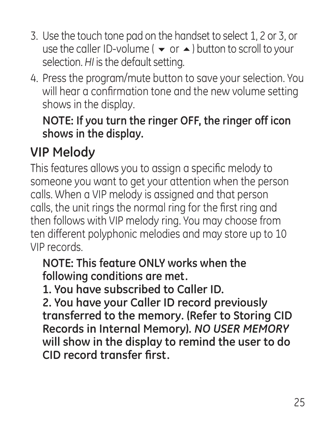 GE 29111 Series manual VIP Melody, You have subscribed to Caller ID 