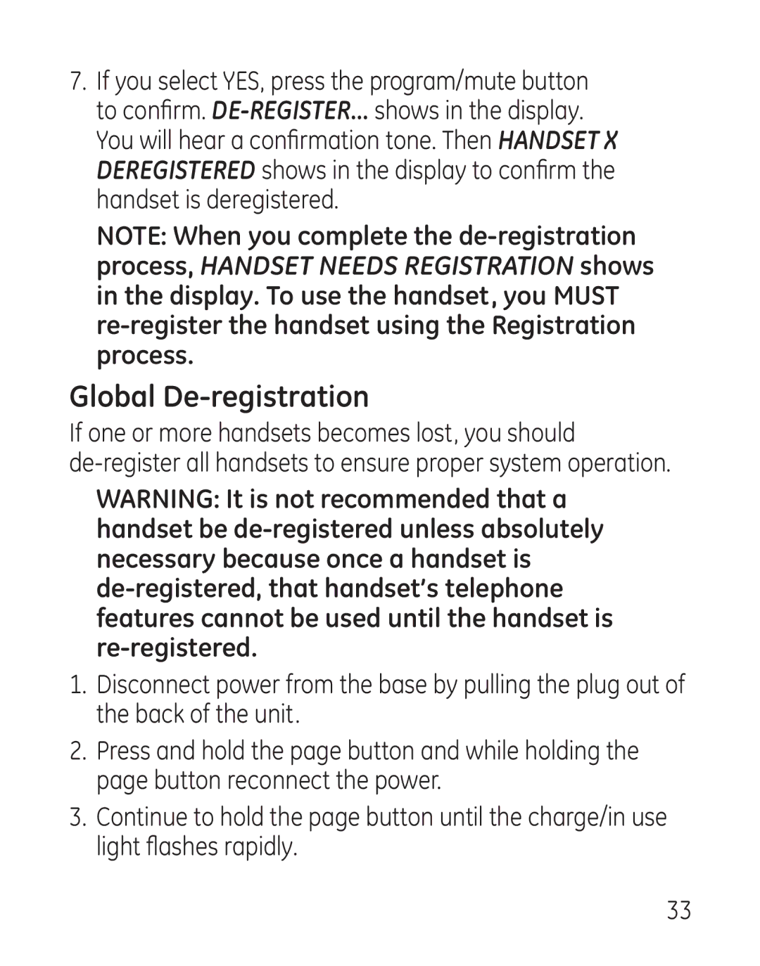 GE 29111 Series manual Global De-registration 