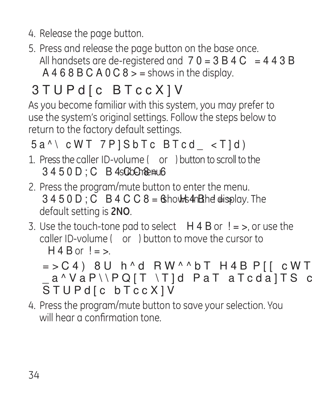 GE 29111 Series manual Default Setting, Release the page button 