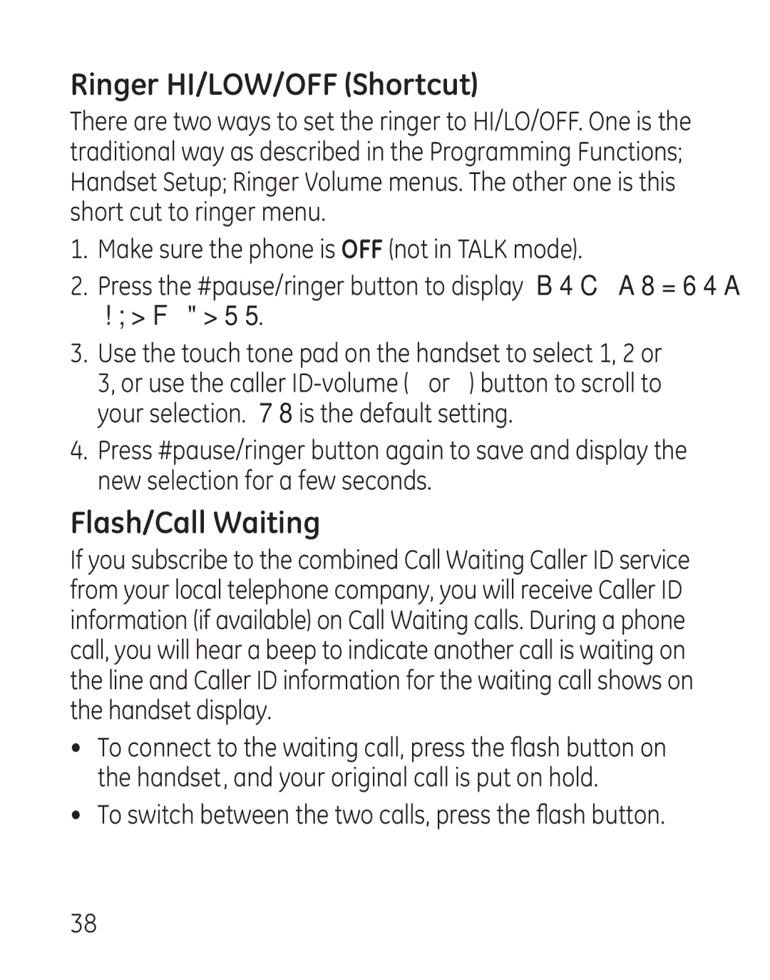 GE 29111 Series manual Ringer HI/LOW/OFF Shortcut, Flash/Call Waiting 