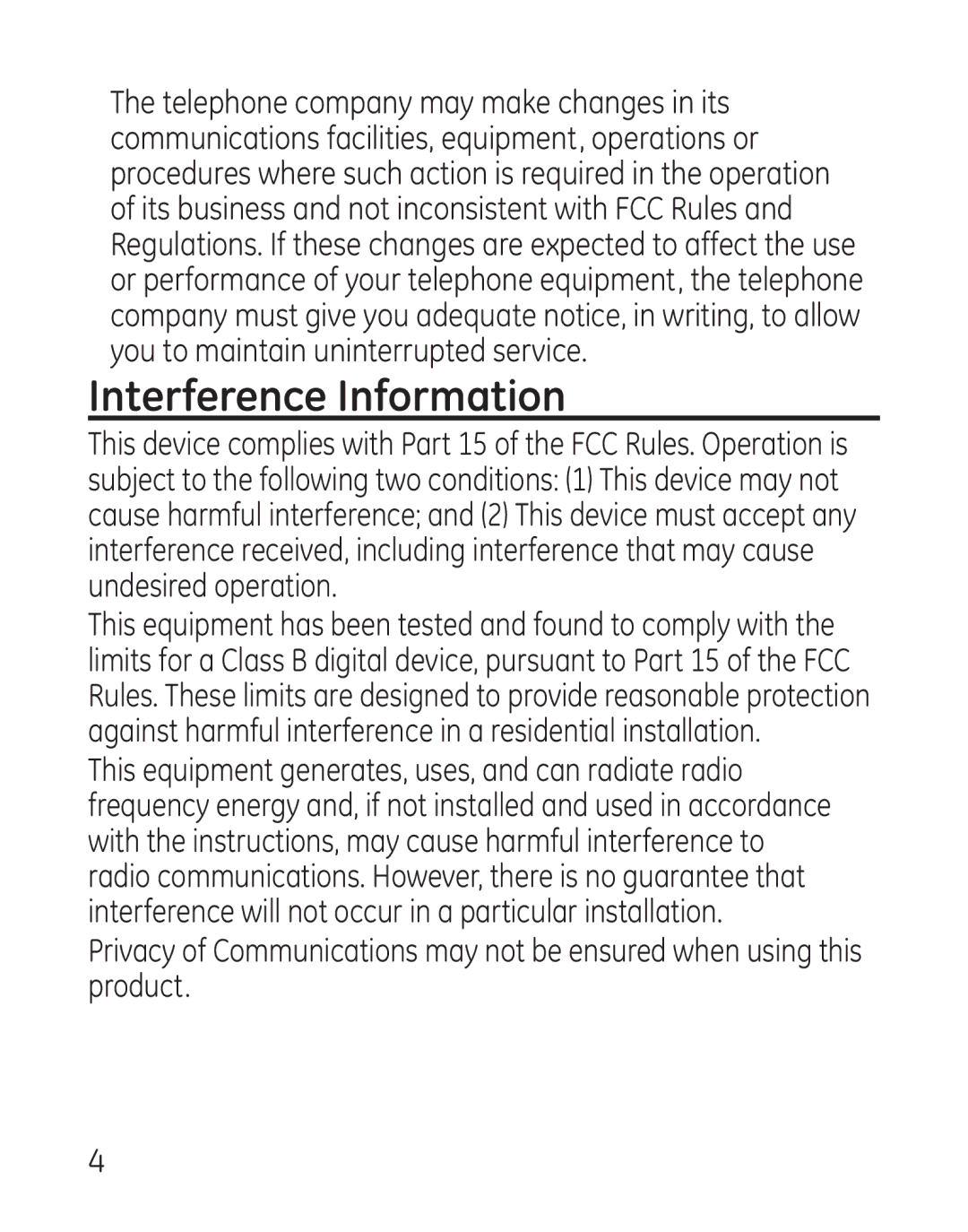 GE 29111 Series manual Interference Information 