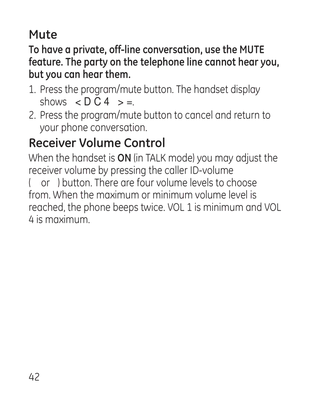 GE 29111 Series manual Mute, Receiver Volume Control 