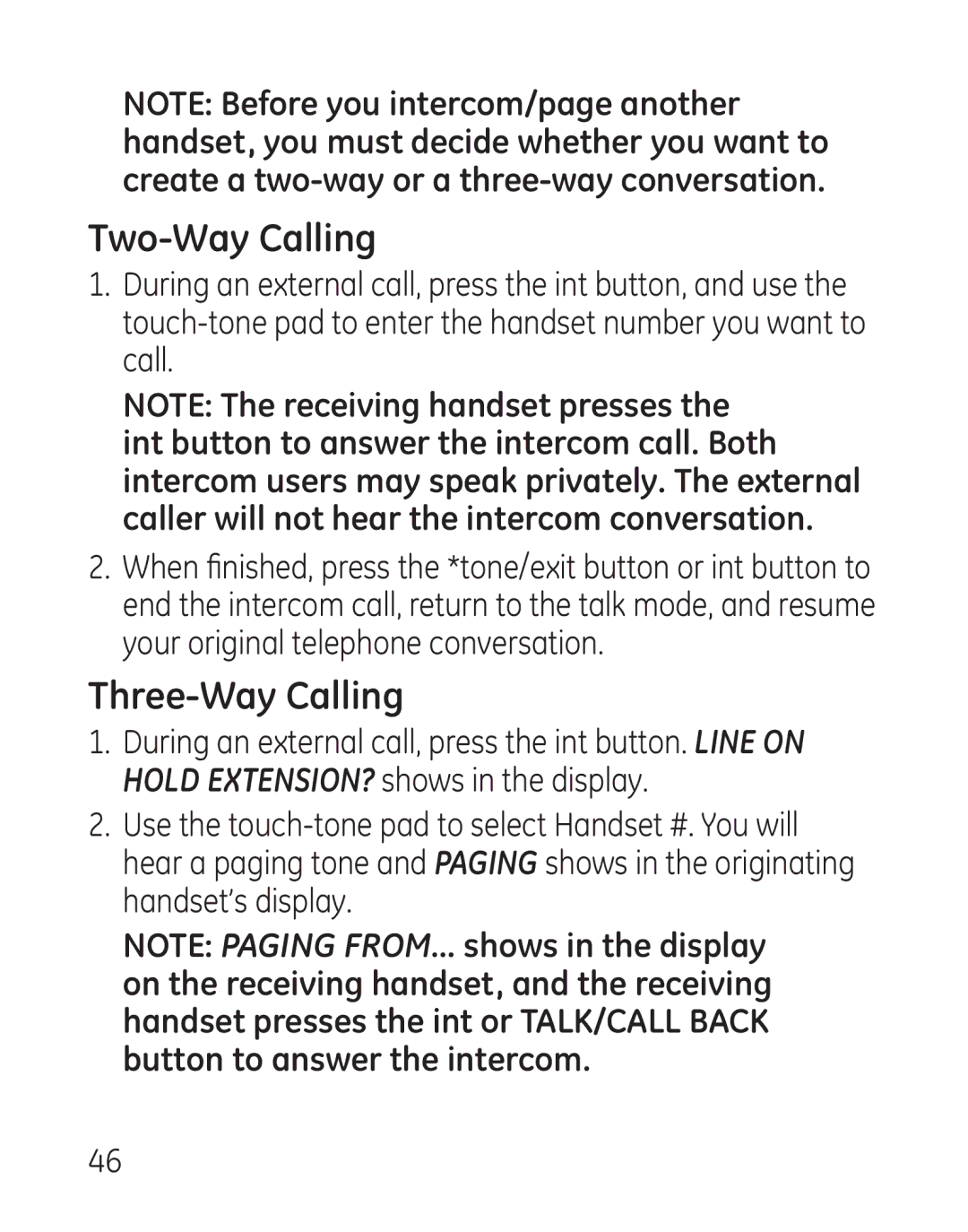 GE 29111 Series manual Two-Way Calling, Three-Way Calling 