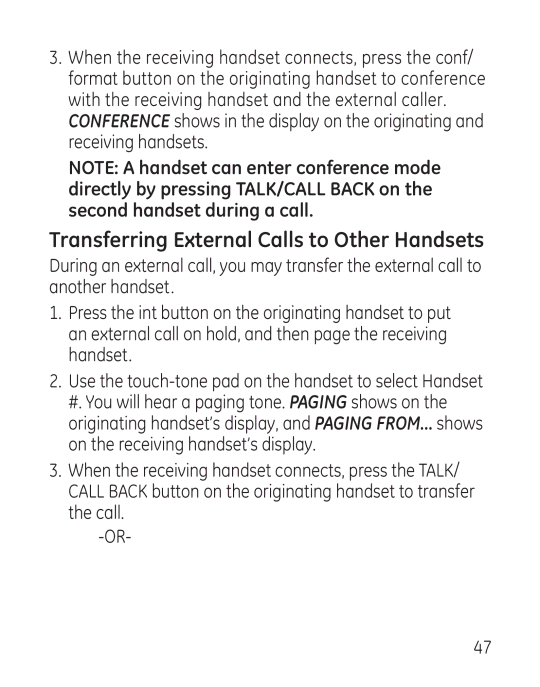 GE 29111 Series manual Transferring External Calls to Other Handsets 