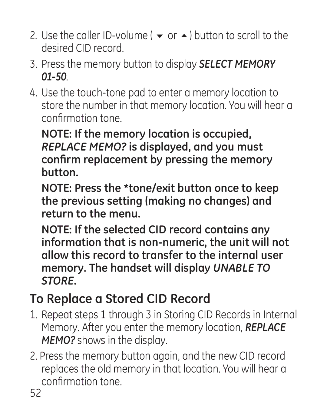 GE 29111 Series manual To Replace a Stored CID Record 