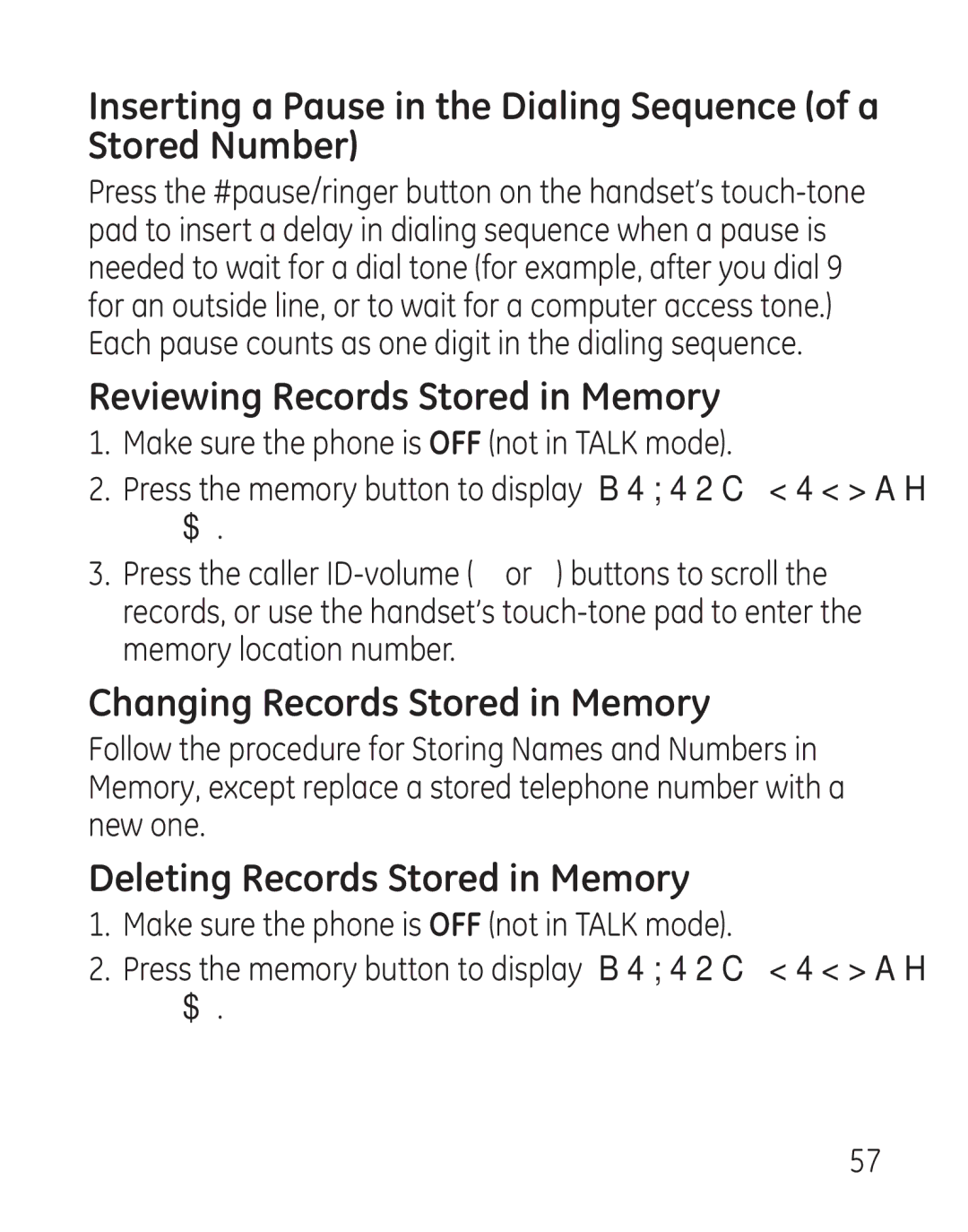 GE 29111 Series Reviewing Records Stored in Memory, Changing Records Stored in Memory, Deleting Records Stored in Memory 