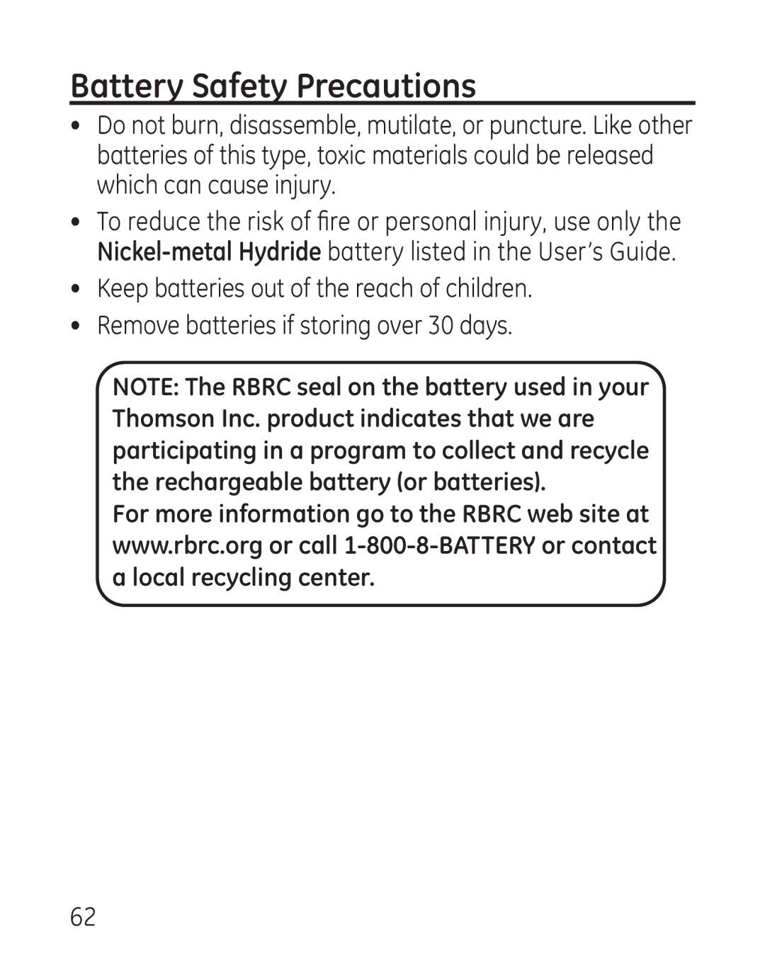 GE 29111 Series manual Battery Safety Precautions 