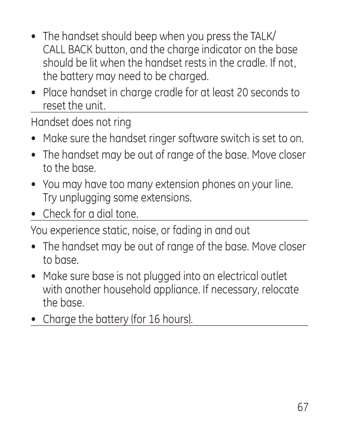 GE 29111 Series manual Make sure the handset ringer software switch is set to on 