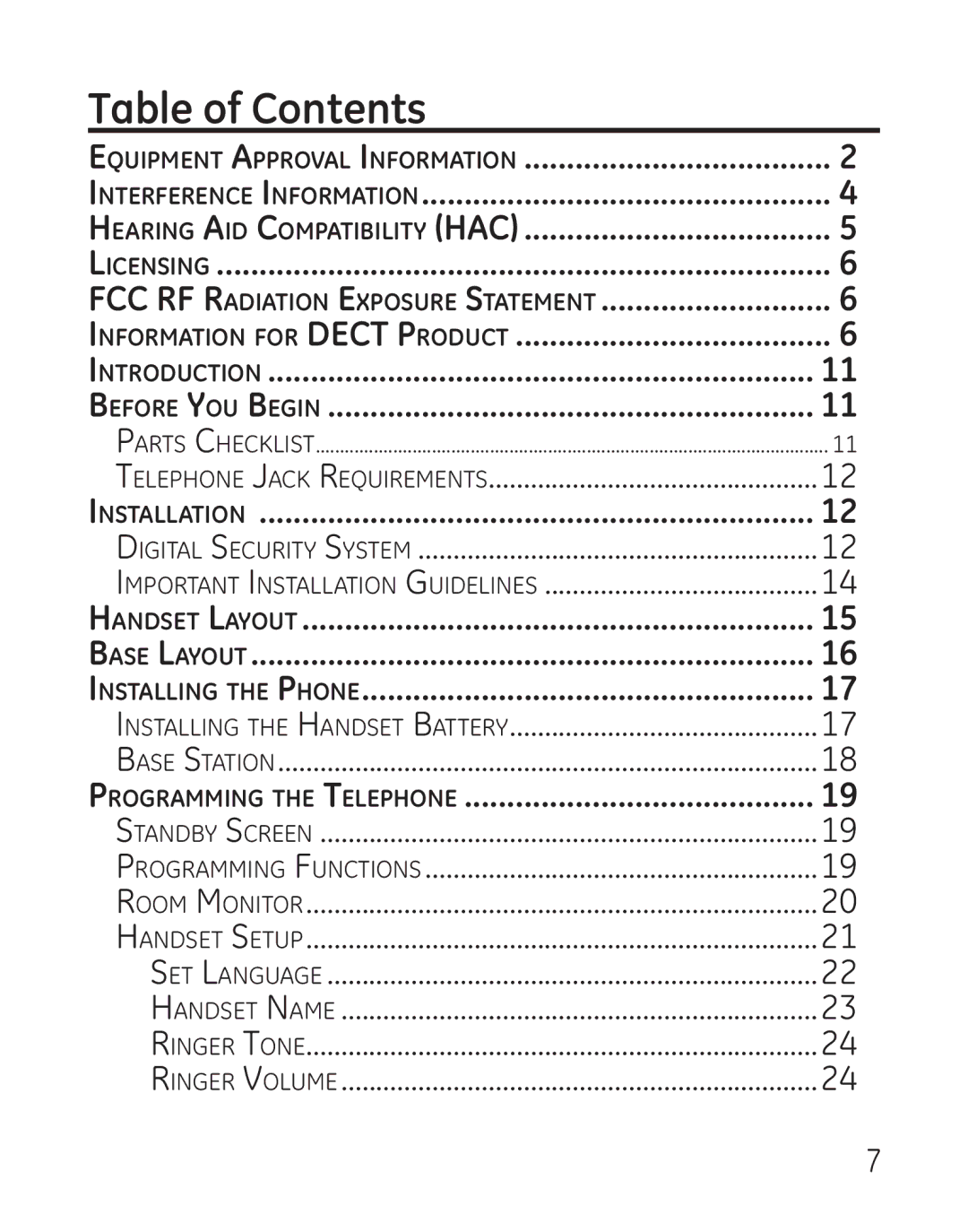 GE 29111 Series manual Table of Contents 