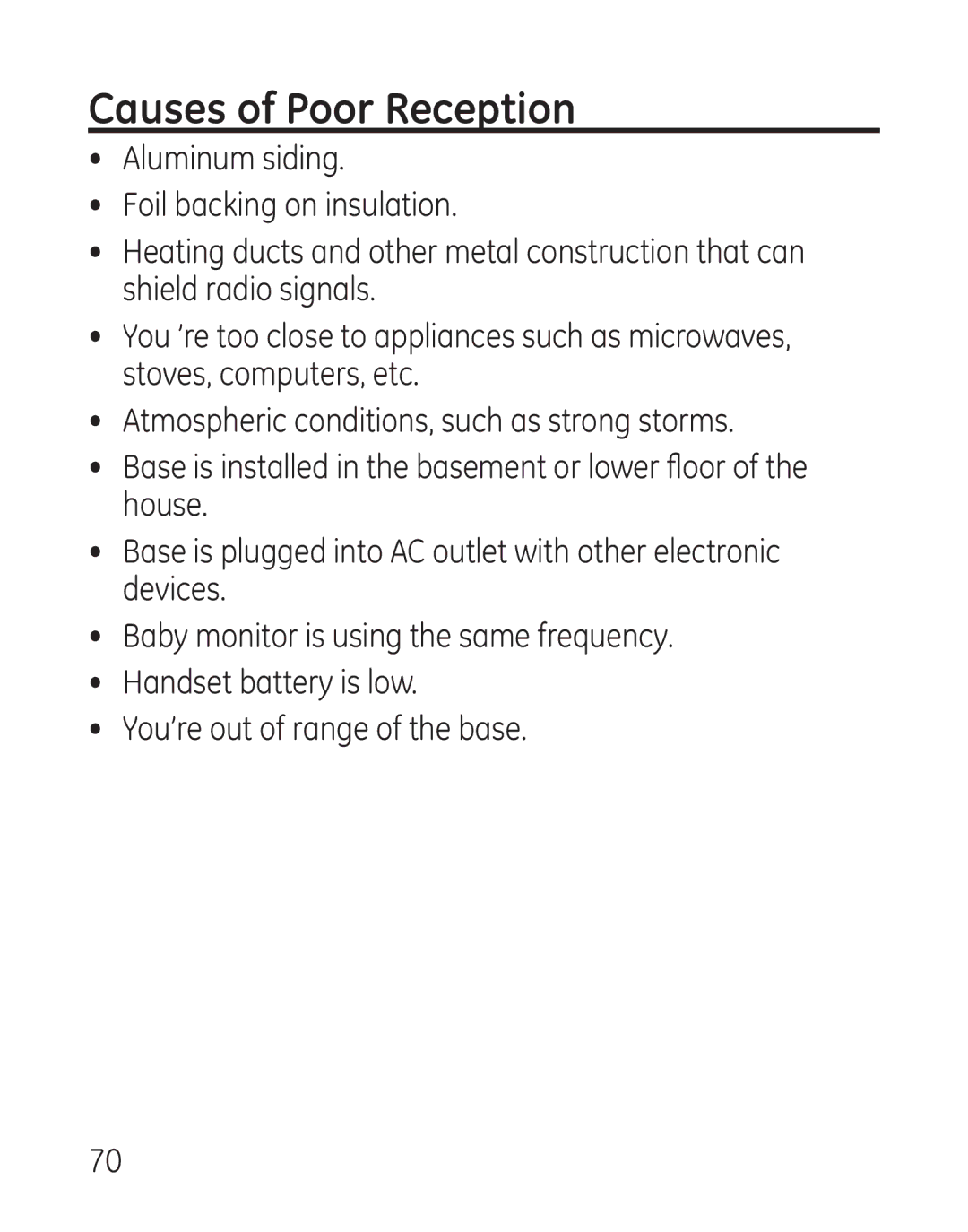 GE 29111 Series manual Causes of Poor Reception 