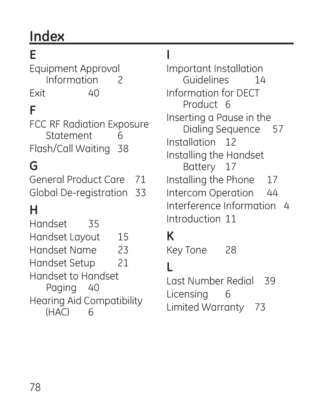 GE 29111 Series manual Index 