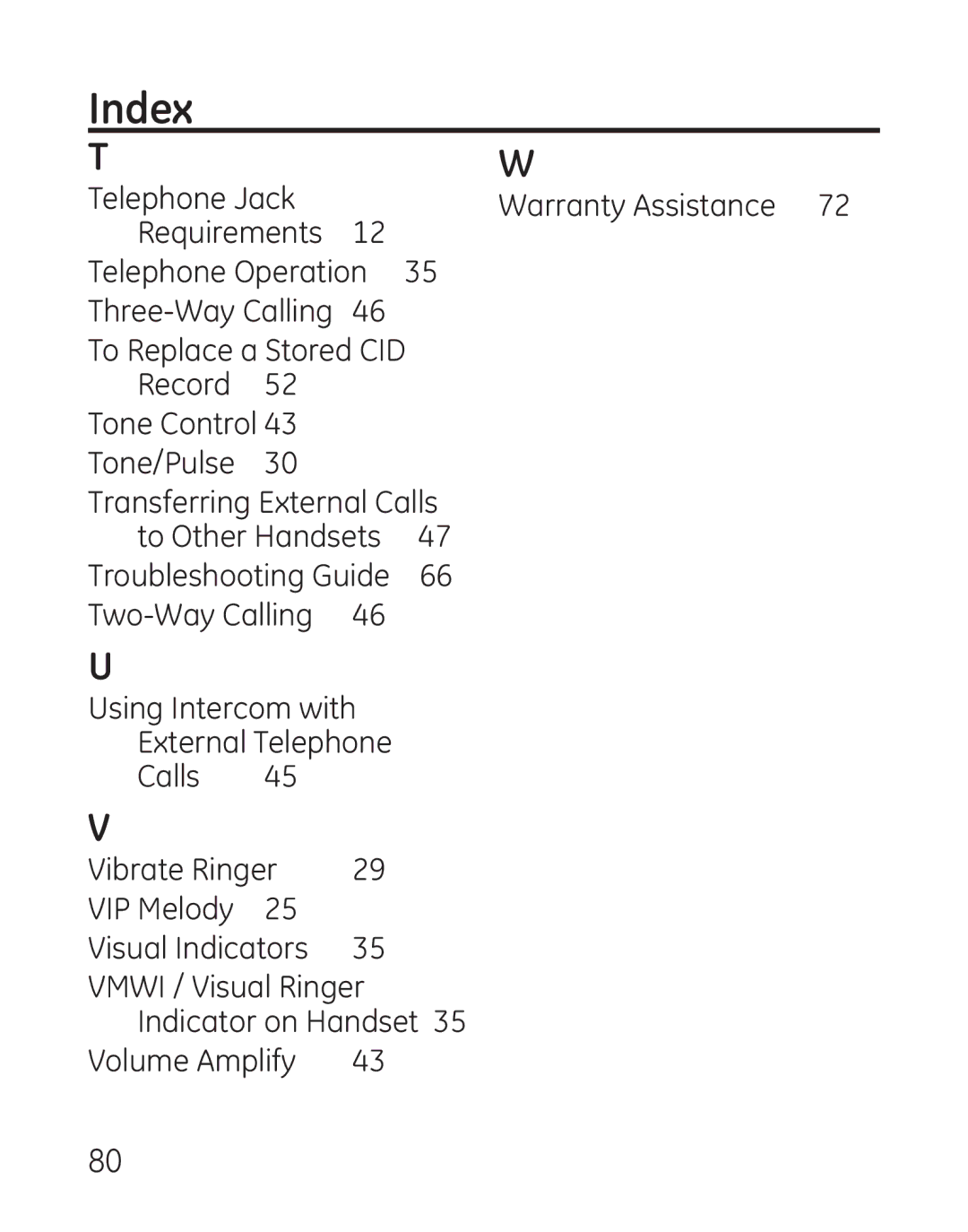 GE 29111 Series manual Index 