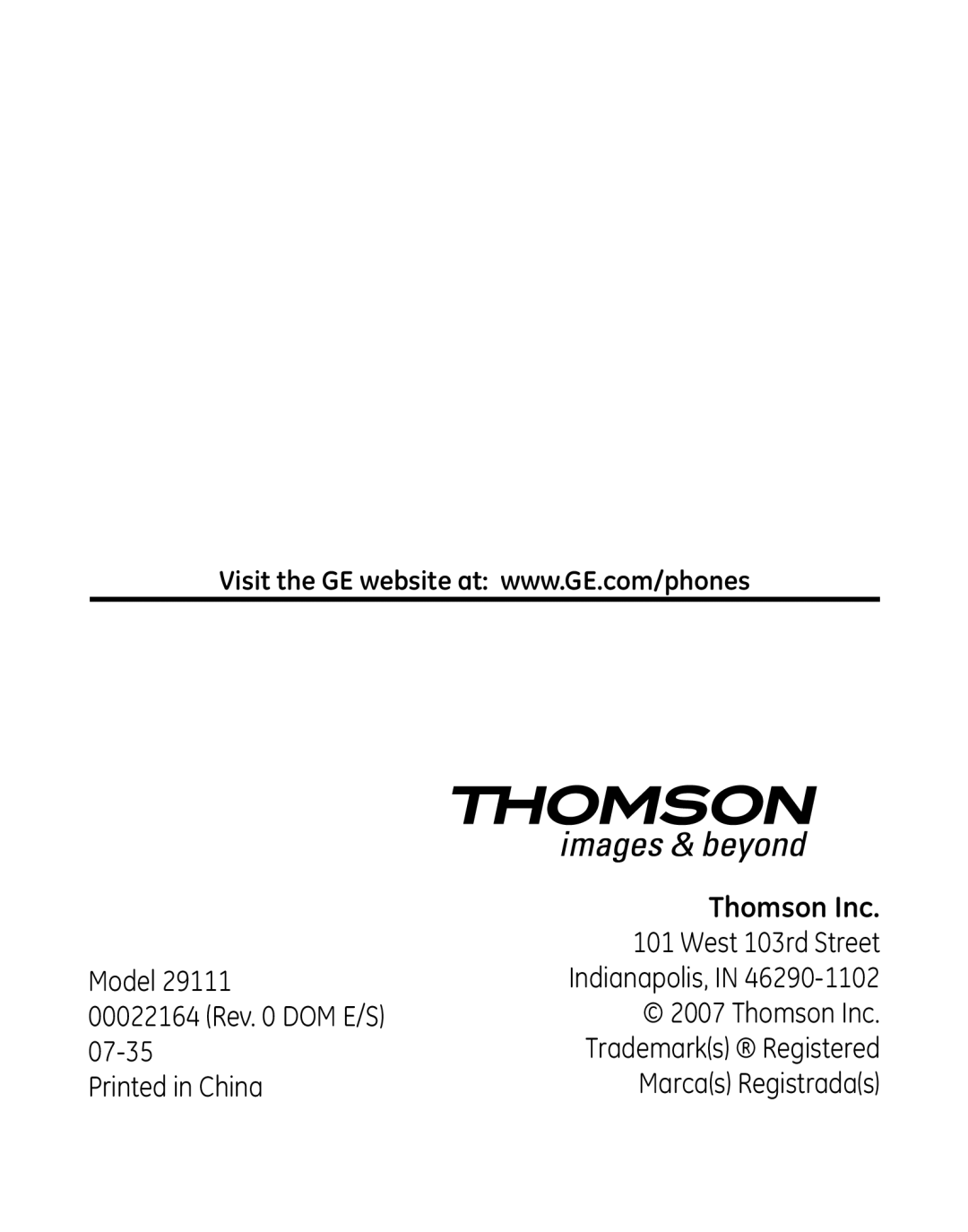 GE 29111 Series manual Thomson Inc 