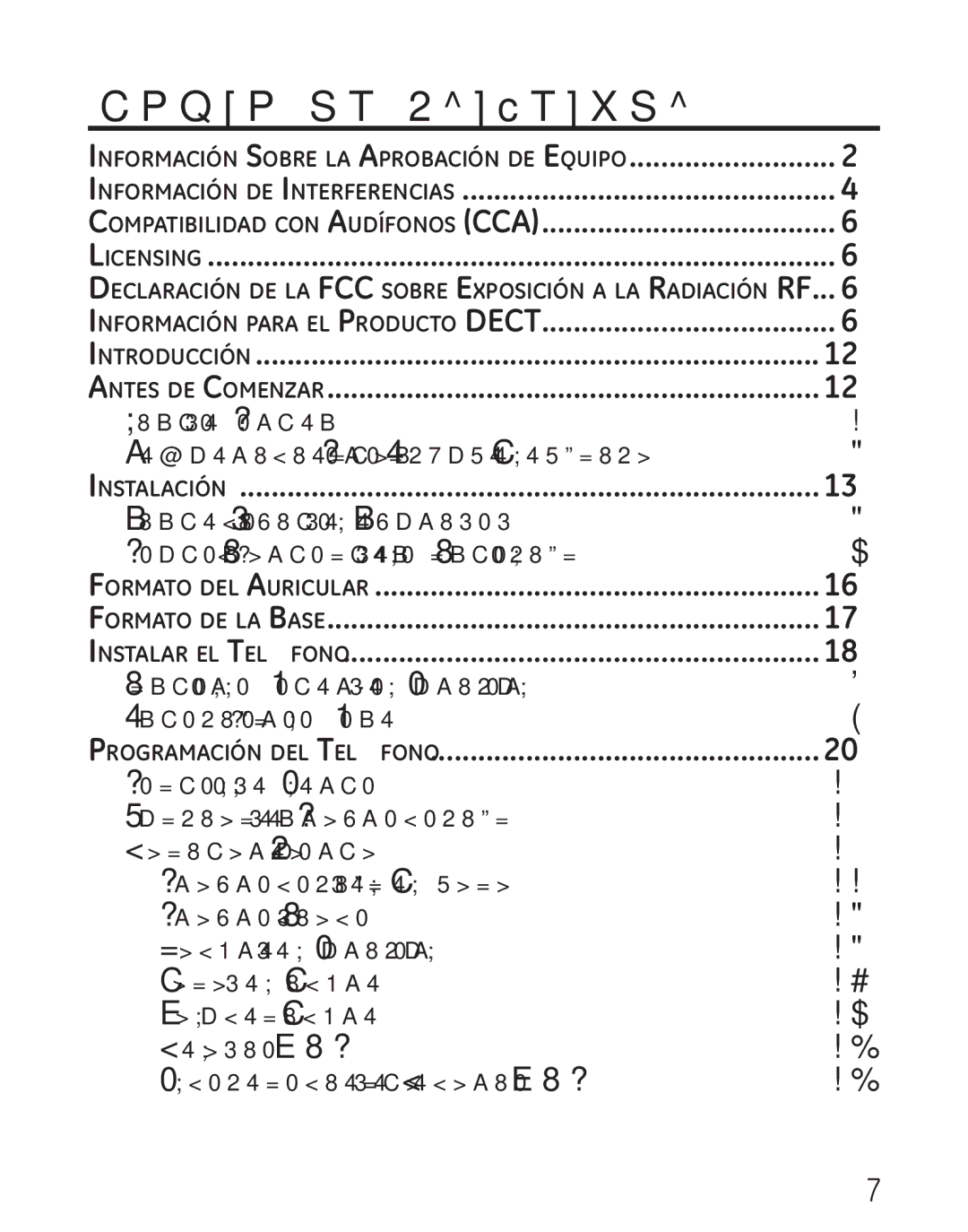 GE 29111 Series manual Tabla de Contenido, Programación del Teléfono 