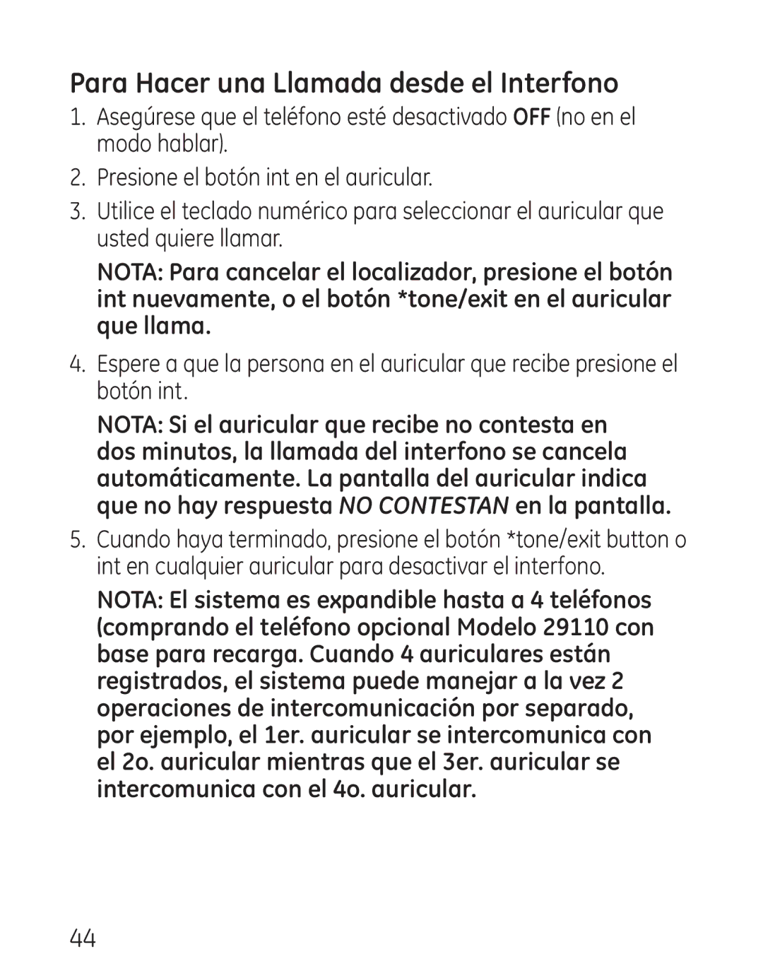 GE 29111 manual Para Hacer una Llamada desde el Interfono 