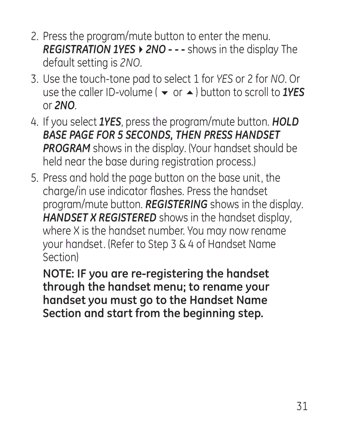 GE 29111 manual If you select 1YES, press the program/mute button. Hold 