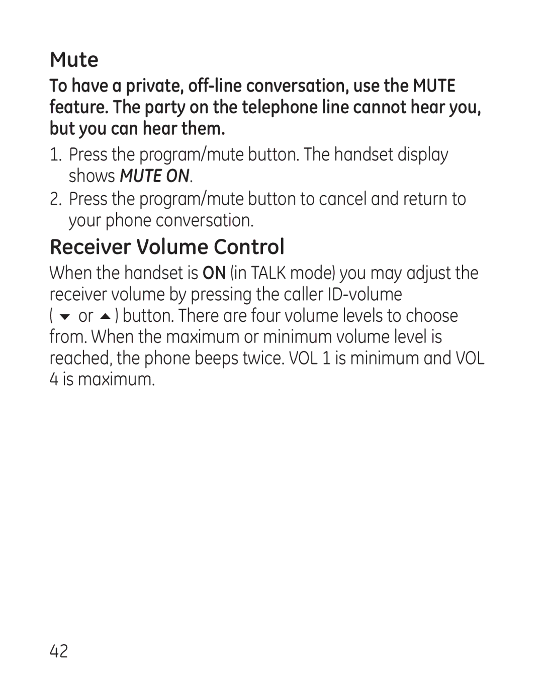 GE 29111 manual Mute, Receiver Volume Control 