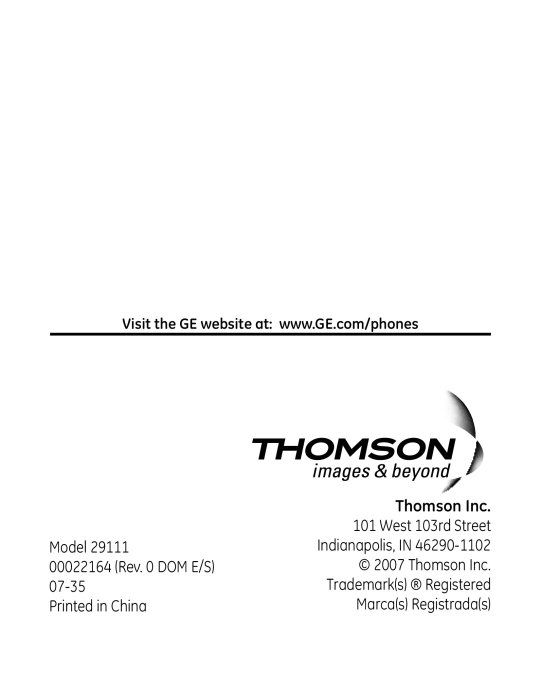 GE 29111 manual Thomson Inc 