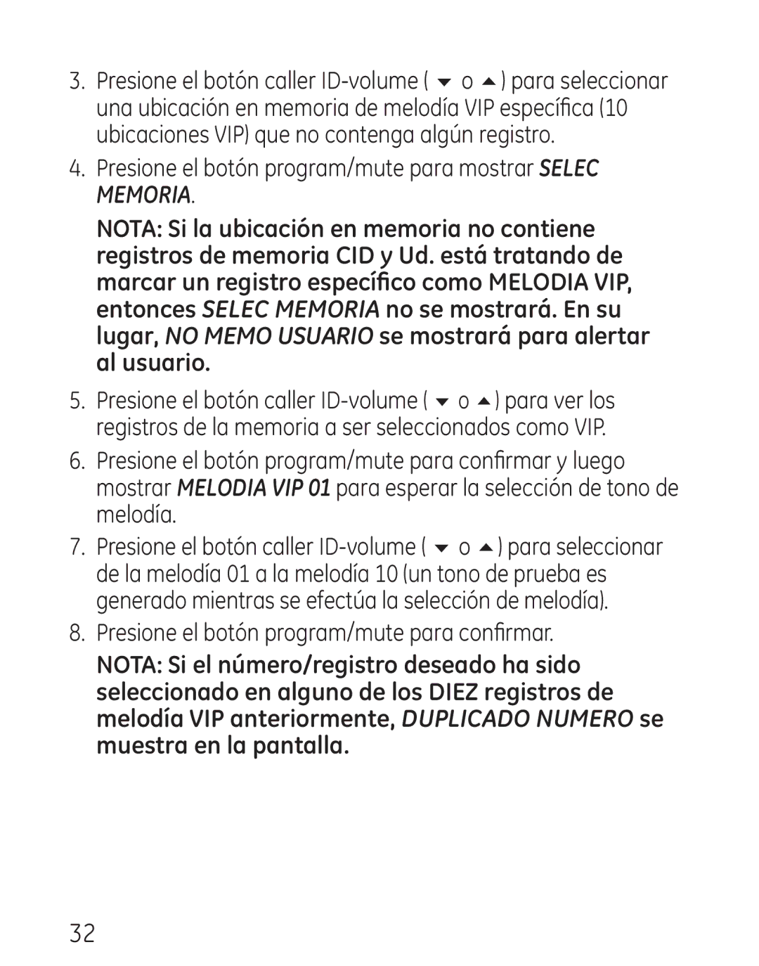 GE 29115 Series manual Presione el botón program/mute para mostrar Selec Memoria 