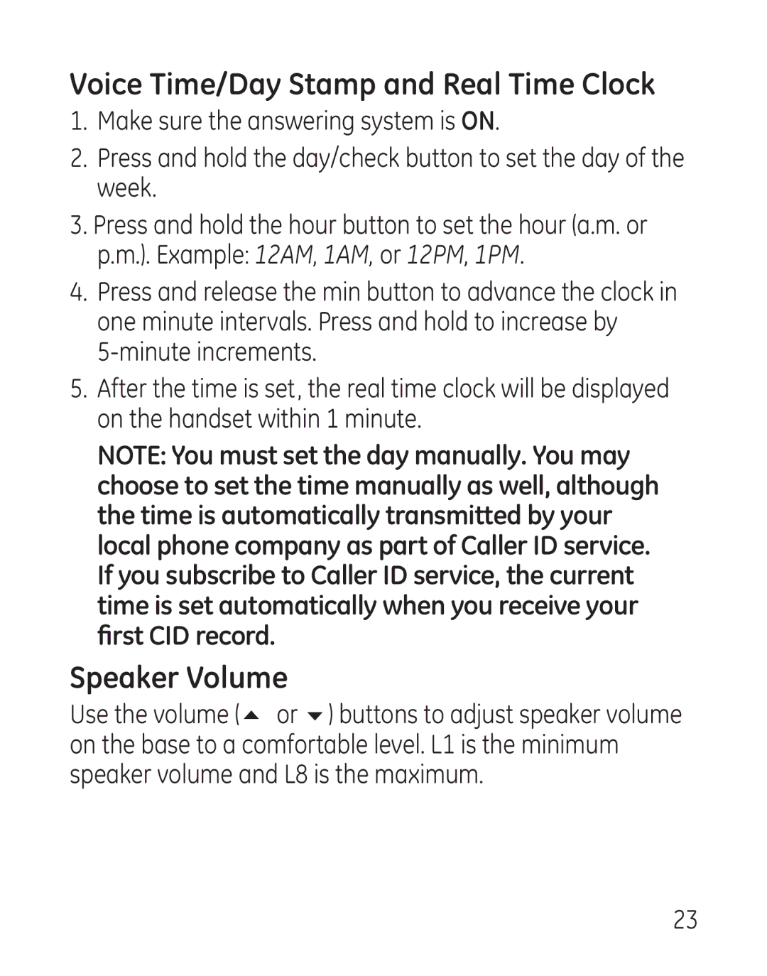 GE 29115 Series manual Voice Time/Day Stamp and Real Time Clock, Speaker Volume 