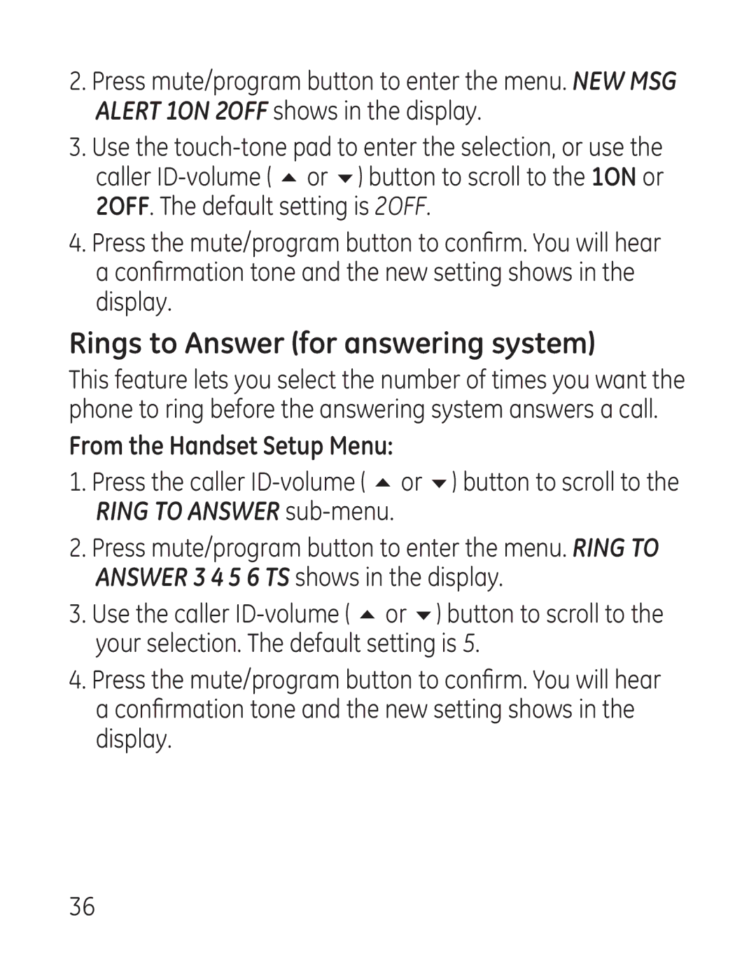 GE 29115 Series manual Rings to Answer for answering system 