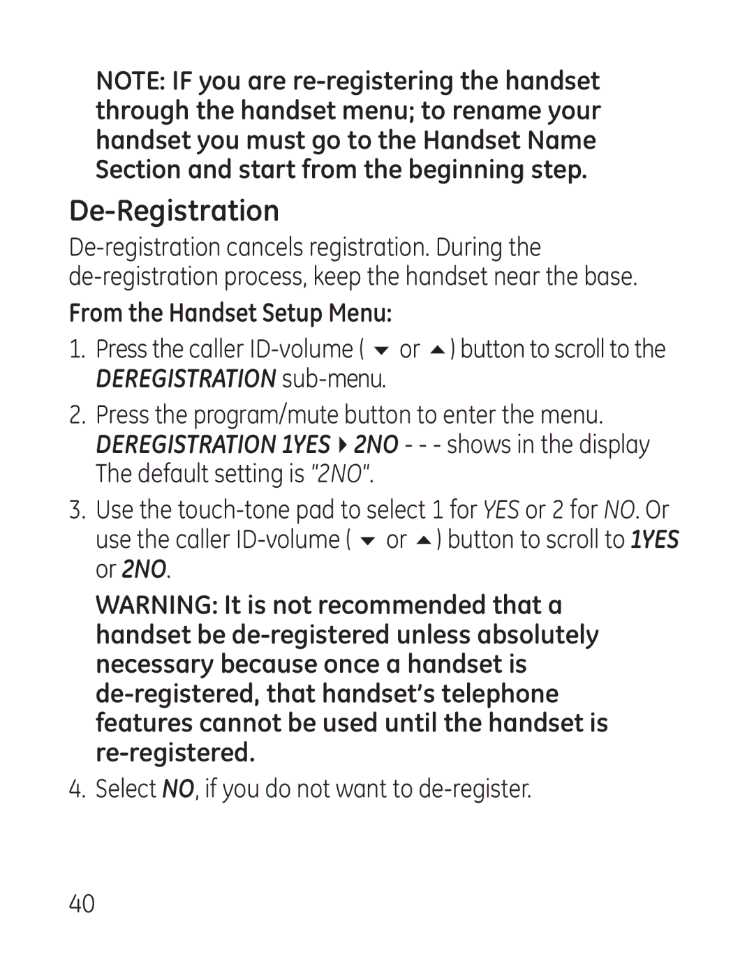 GE 29115 Series manual De-Registration 