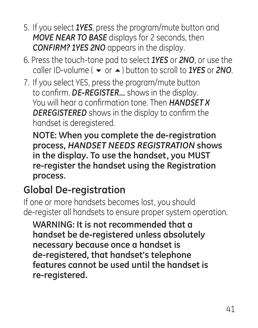 GE 29115 Series manual Global De-registration 