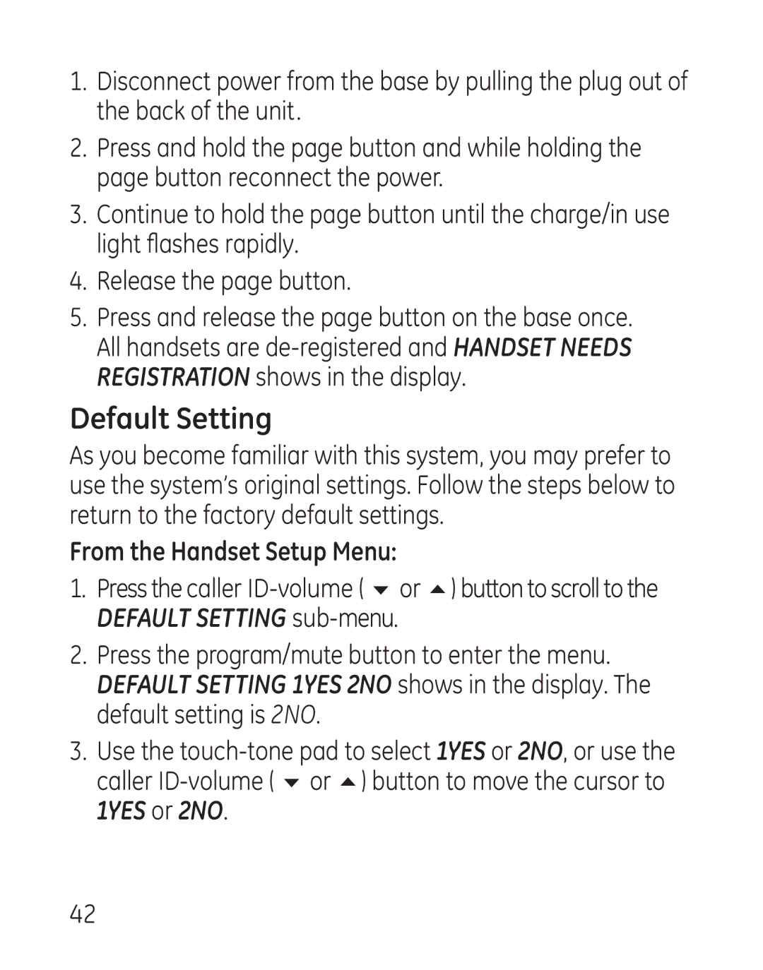 GE 29115 Series manual Default Setting 