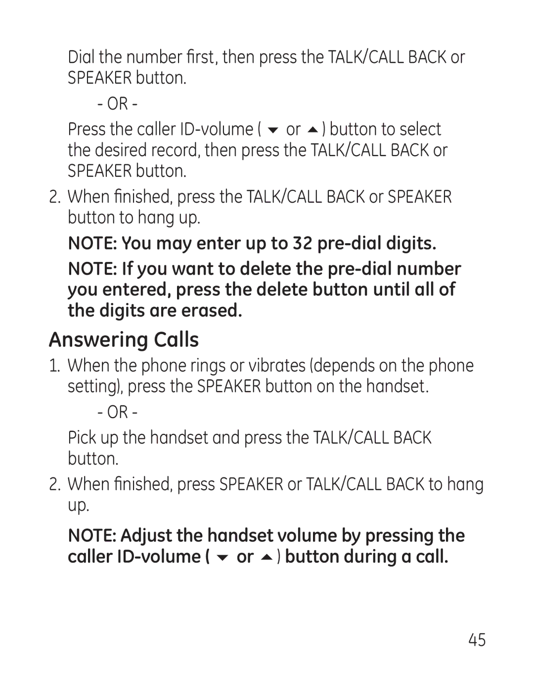 GE 29115 Series manual Answering Calls 