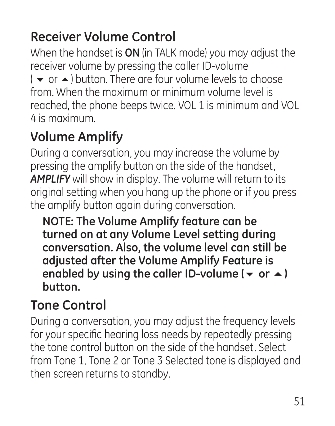 GE 29115 Series manual Receiver Volume Control, Volume Amplify, Tone Control 