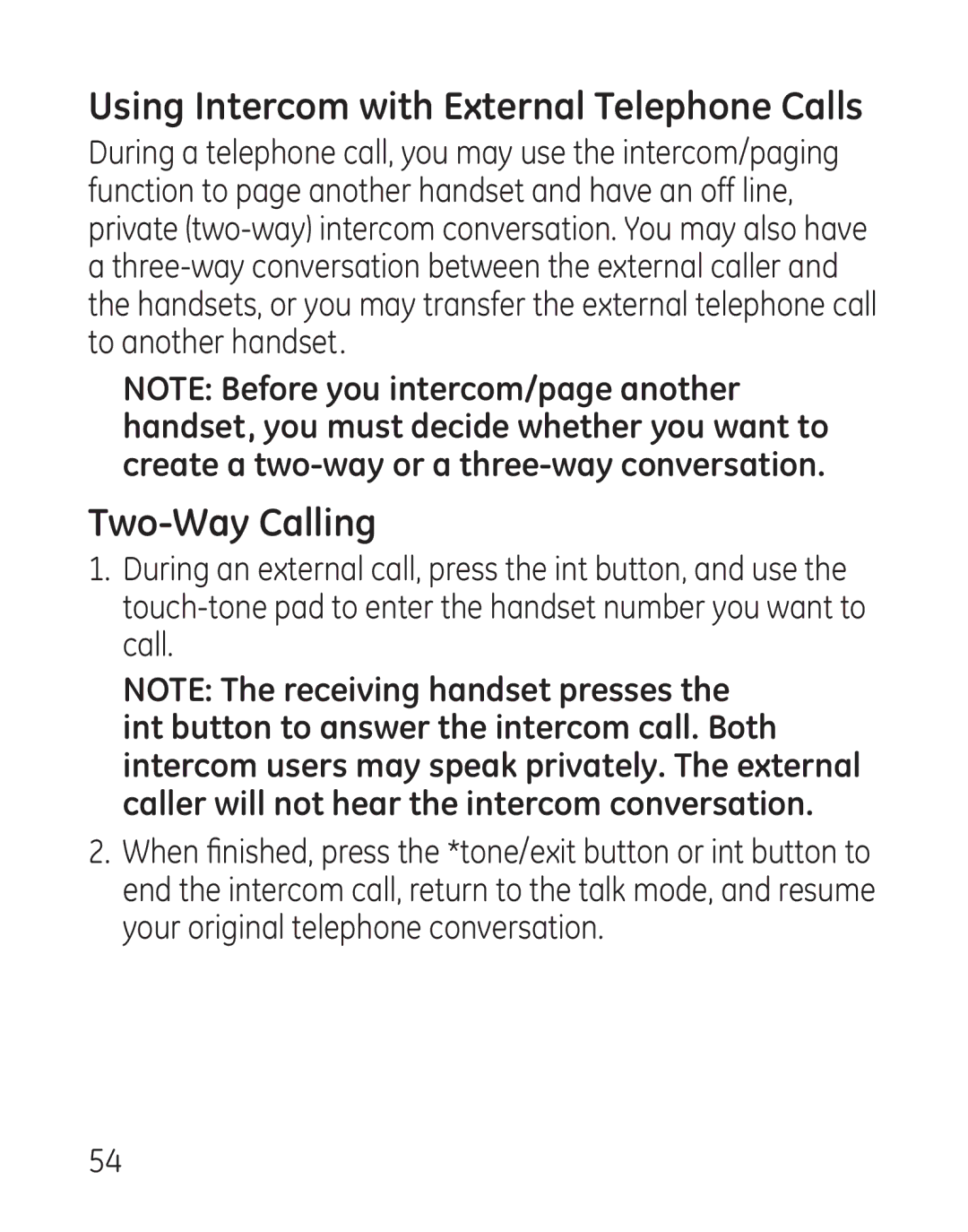 GE 29115 Series manual Using Intercom with External Telephone Calls, Two-Way Calling 