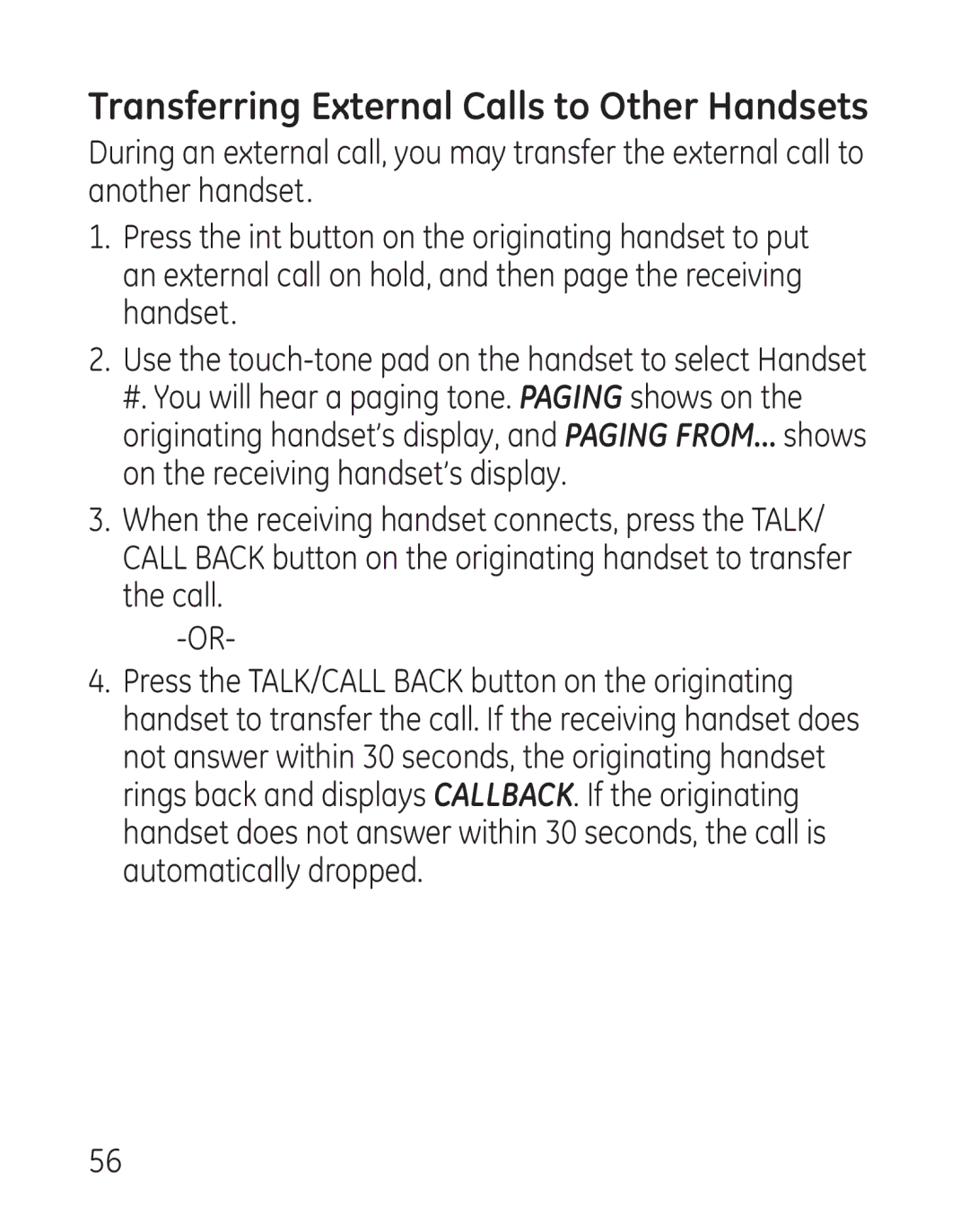 GE 29115 Series manual Transferring External Calls to Other Handsets 