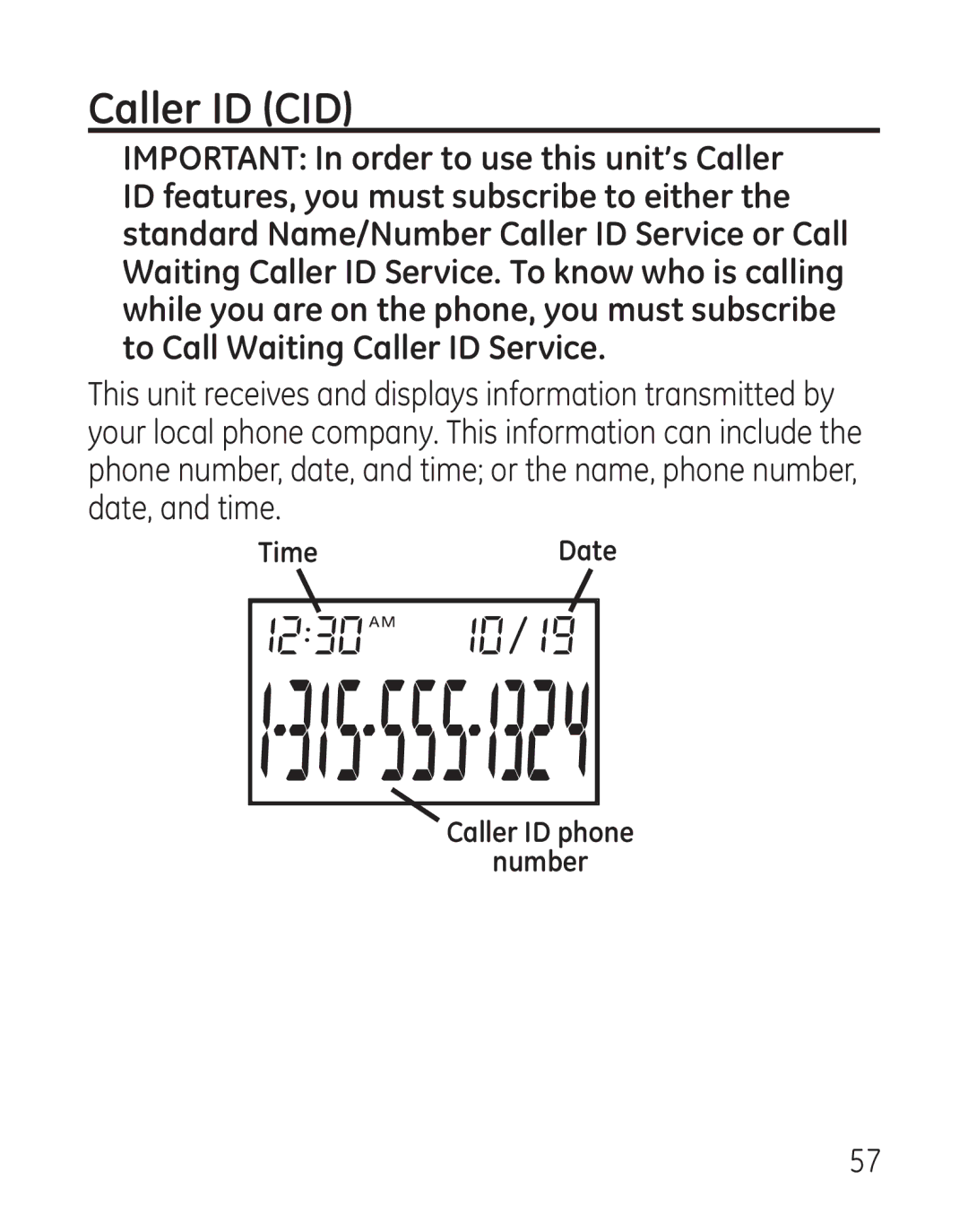 GE 29115 Series manual Caller ID CID 