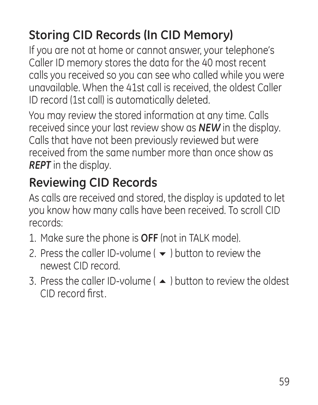 GE 29115 Series manual Storing CID Records In CID Memory, Reviewing CID Records 