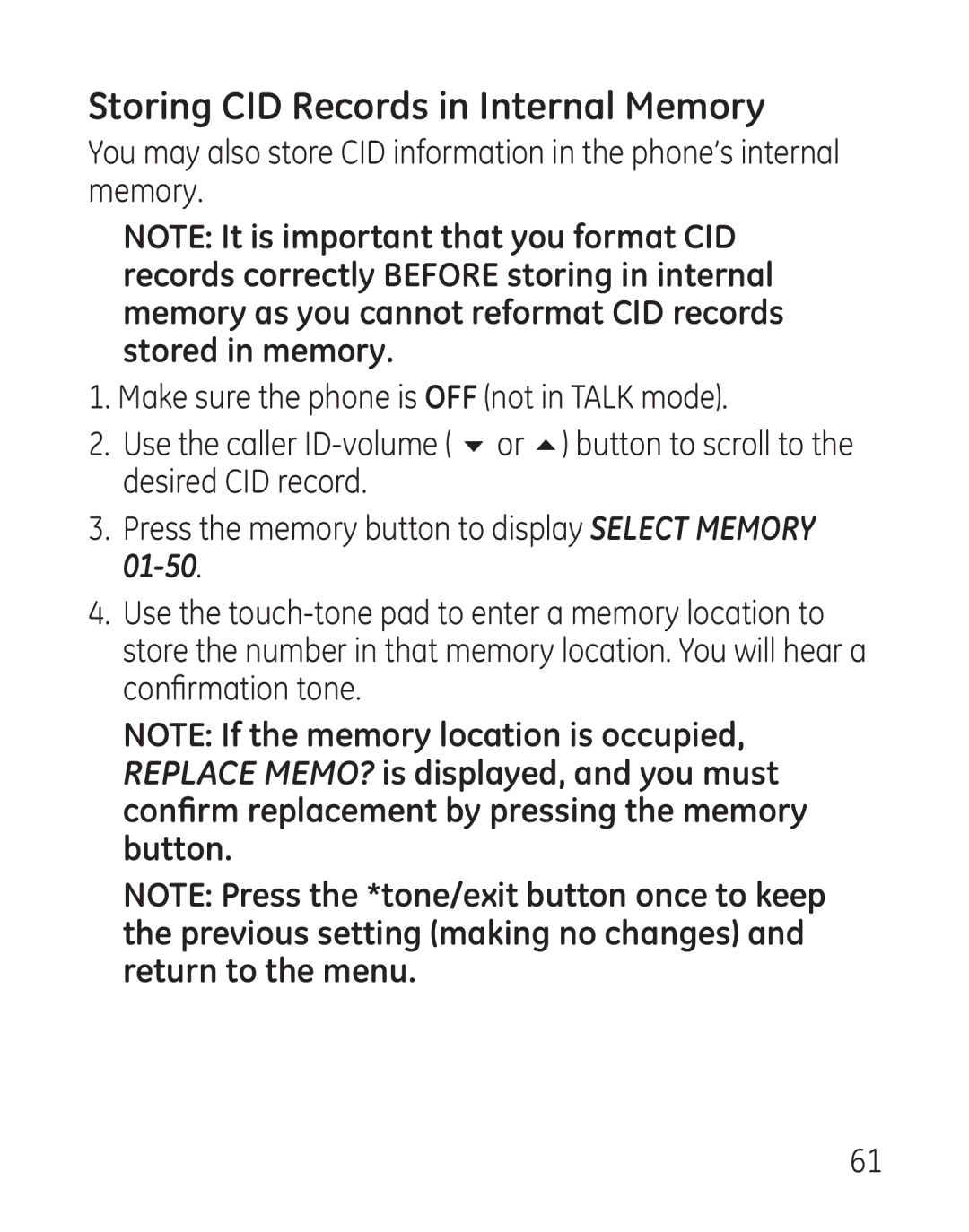 GE 29115 Series manual Storing CID Records in Internal Memory 