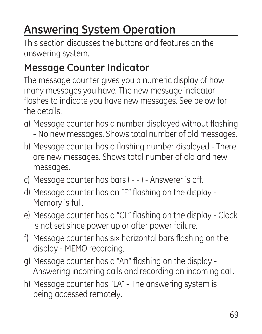 GE 29115 Series manual Answering System Operation, Message Counter Indicator 