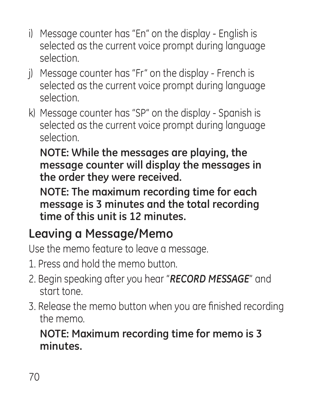 GE 29115 Series manual Leaving a Message/Memo 