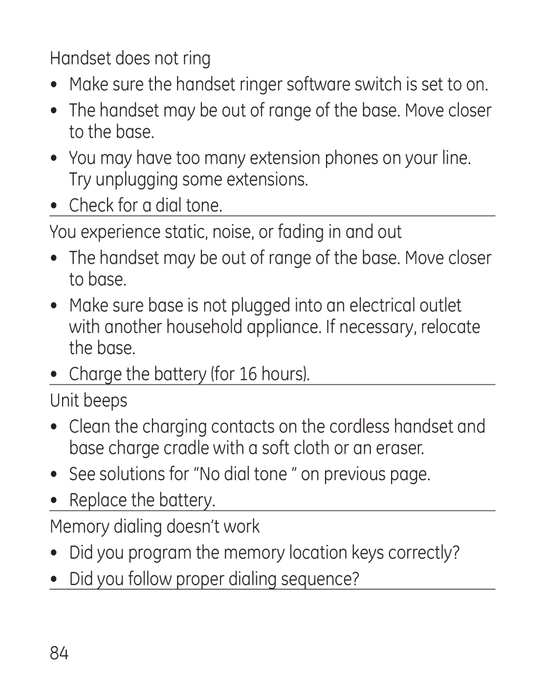 GE 29115 Series manual Handset does not ring 