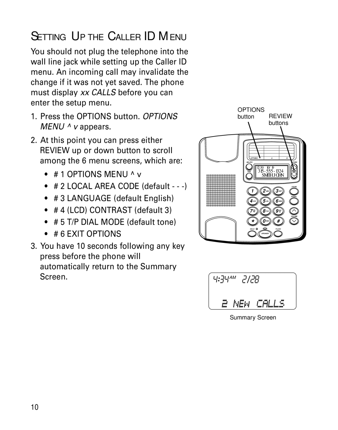 GE 29391 manual Setting UP the Caller ID Menu, Button Review buttons, Summary Screen 