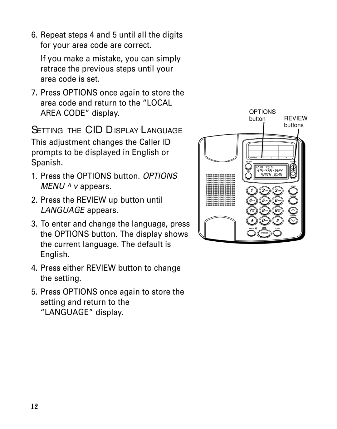 GE 29391 manual Setting the CID Display Language 