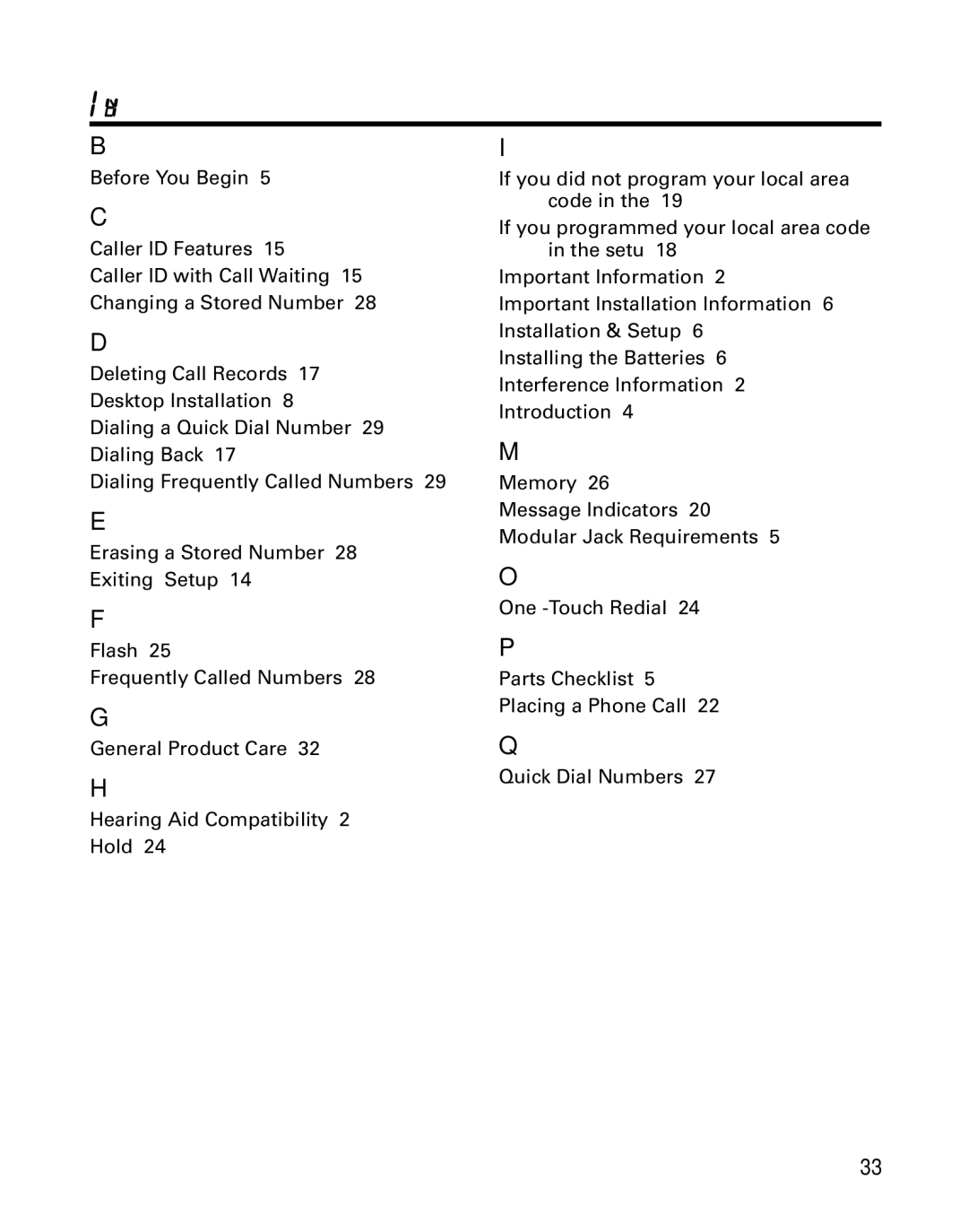 GE 29391 manual Index 