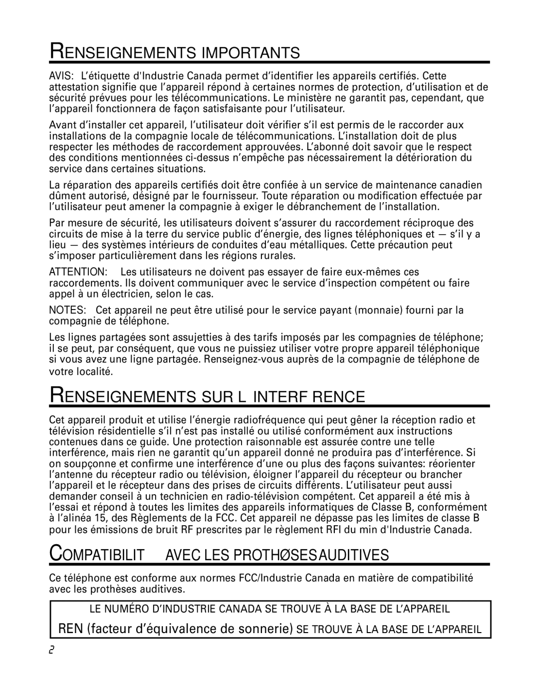 GE 29391 manual Renseignements Importants, Renseignements SUR L’INTERFÉRENCE, Compatibilité Avec LES Prothèses Auditives 