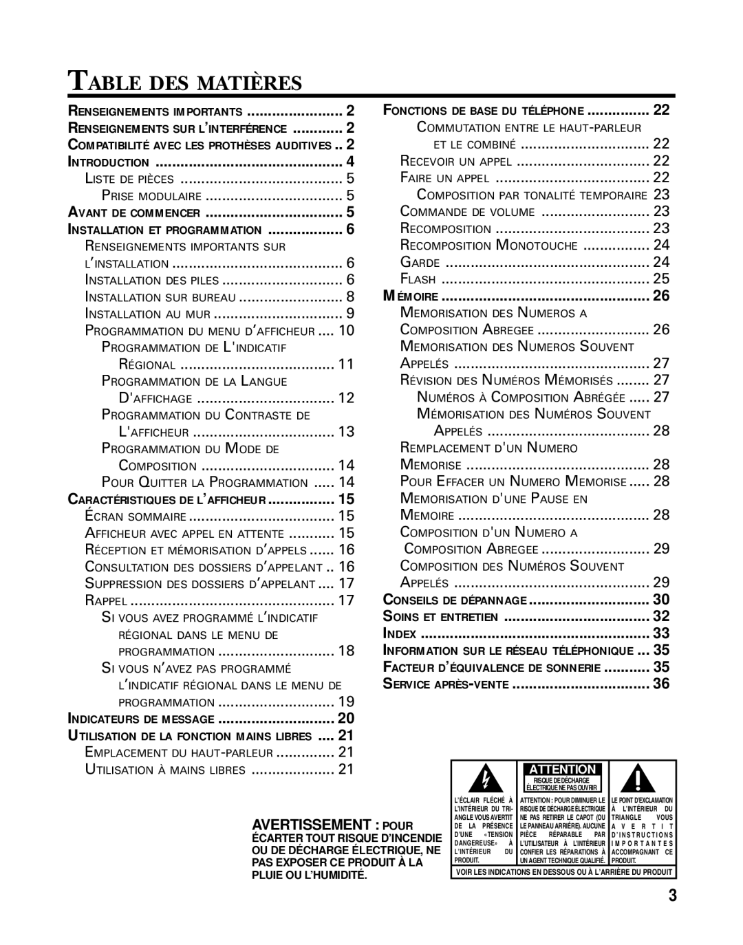 GE 29391 manual Table DES Matières, Introduction 